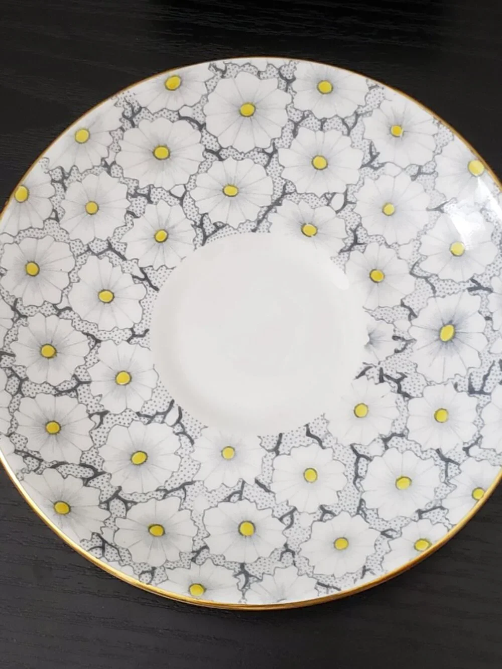China England Yellow & Grey Floral Saucer Grafton